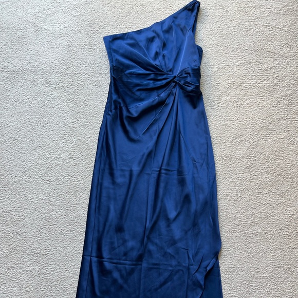 Abercrombie & Fitch One-Shoulder Satin Knotted Midi Dress Royal Blue Medium New - Picture 6 of 16